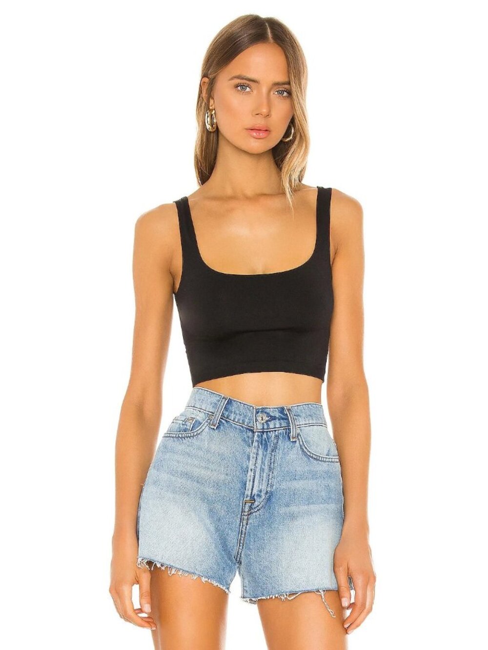 Free People Scoop Neck Crop Top in Black